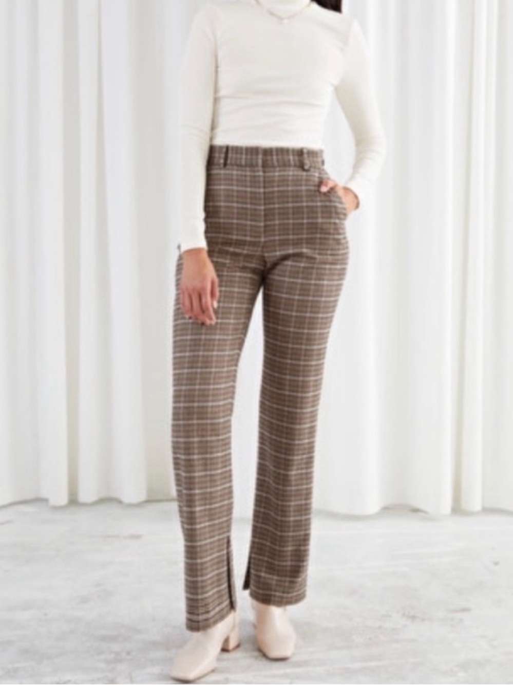 &Other Stories houndstooth and plaid check Flared High Waisted Trousers Pants 10